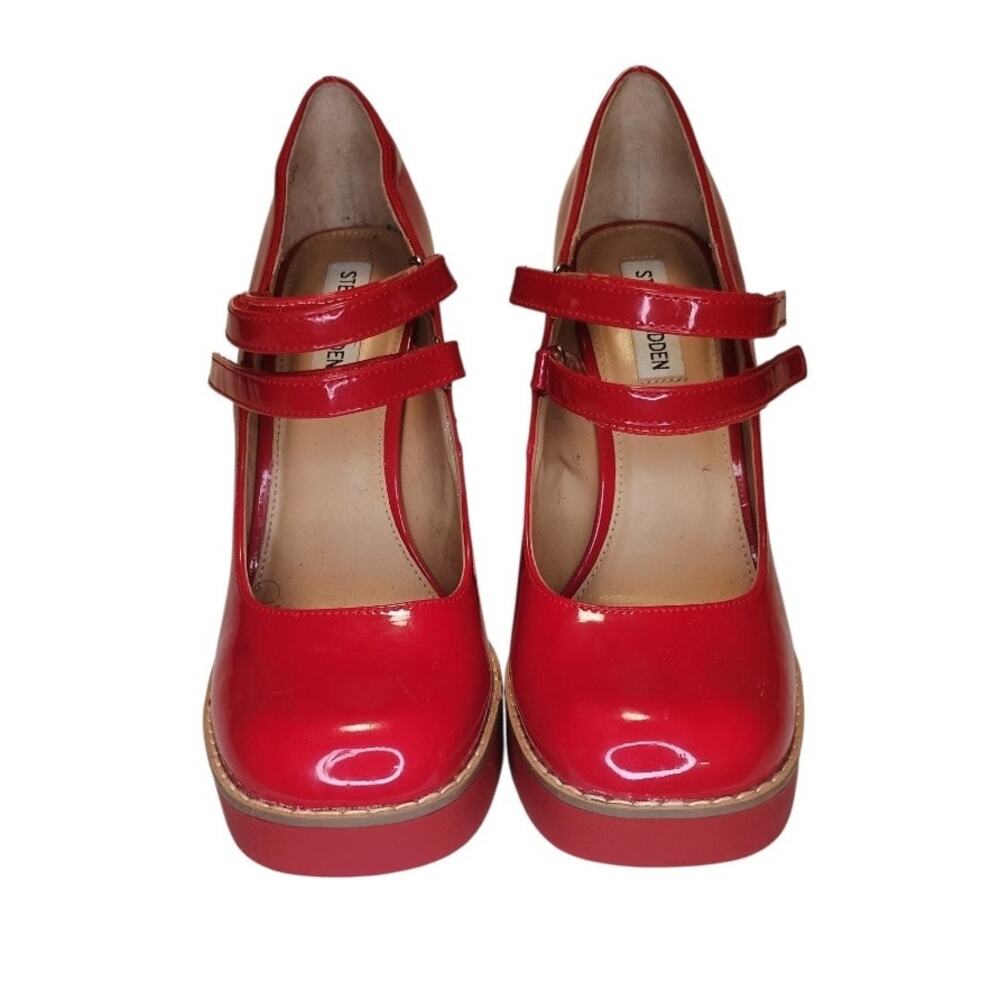 Steve Madden Twice Patent Red Platform Mary Jane Block Heels Double strap 9m - Picture 3 of 16